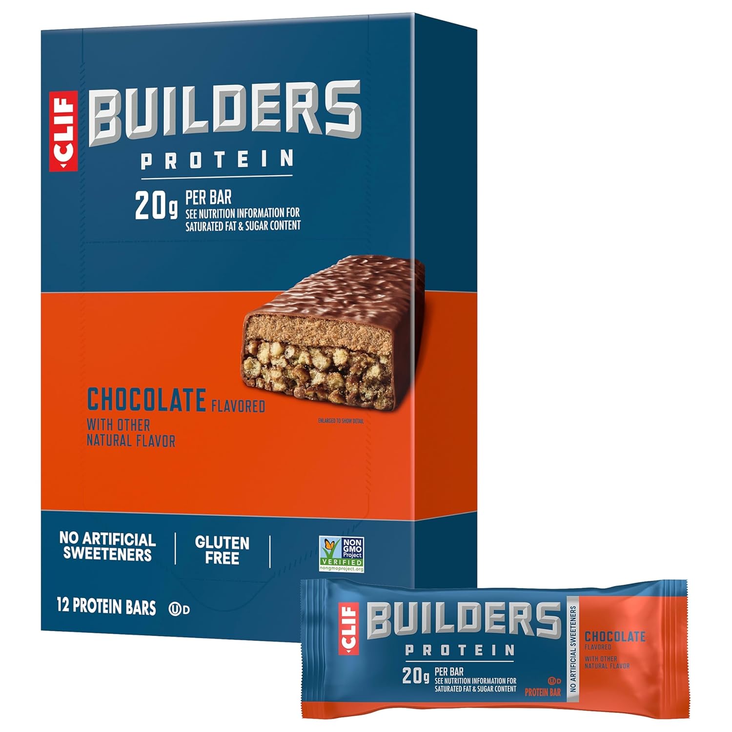 Clif Builders Protein Bars - Chocolate Flavor - 20g Plant Based Protein - Gluten Free - Non-GMO - Low Glycemic - No Artificial Sweeteners - 2.4 oz. (12 Pack) - $16.98