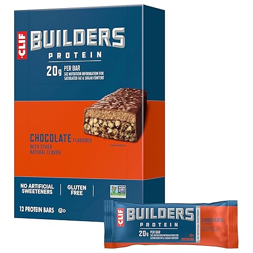 CLIF BUILDERS Protein Bars - Chocolate Flavor - 20g Plant Based Protein - Gluten Free - Non-GMO - Low Glycemic - No Artificial Sweeteners - 2.4 oz. (12 Pack)