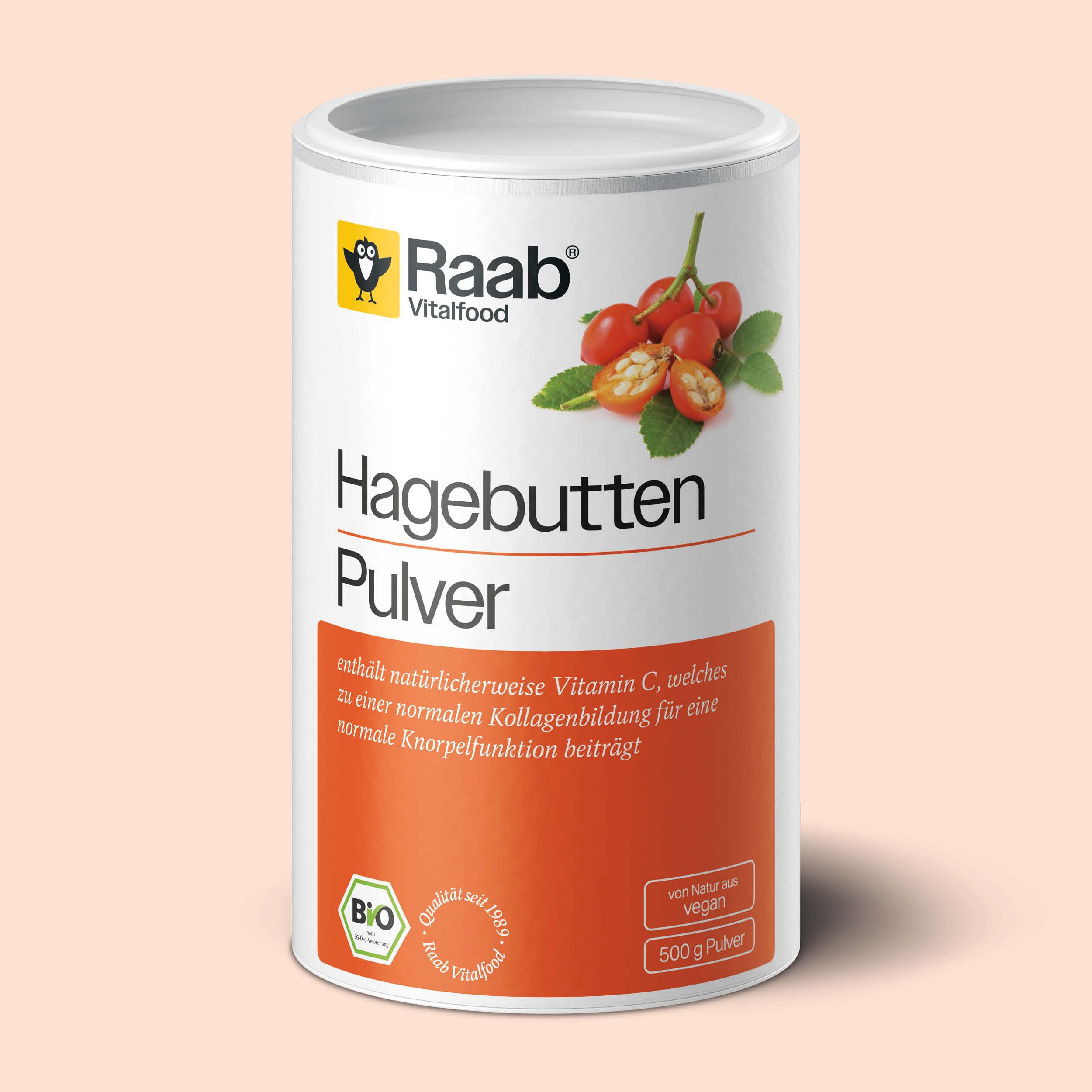 Raab Vitalfood Bio Hagebutten-Pulver, Premium-Sorte AP-4 Hagebutte aus dem Süden von Chile, mit natürlichem Vitamin C für eine normale Kollagenbildung & Knorpelfunktion (500g)