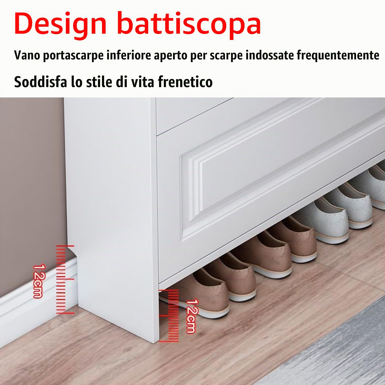 Scarpiera Chiusa Bassa da Ingresso, Salvaspazio Slim in Legno, Organizzatore Indipendente per Corridoio/Armadio, Bianco