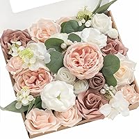 Vista 20 de Ling's Moment Caja de flores falsas, tallos de vegetación artificiales artificiales, rosas de espuma, orquídea de seda, flor fábica para centros