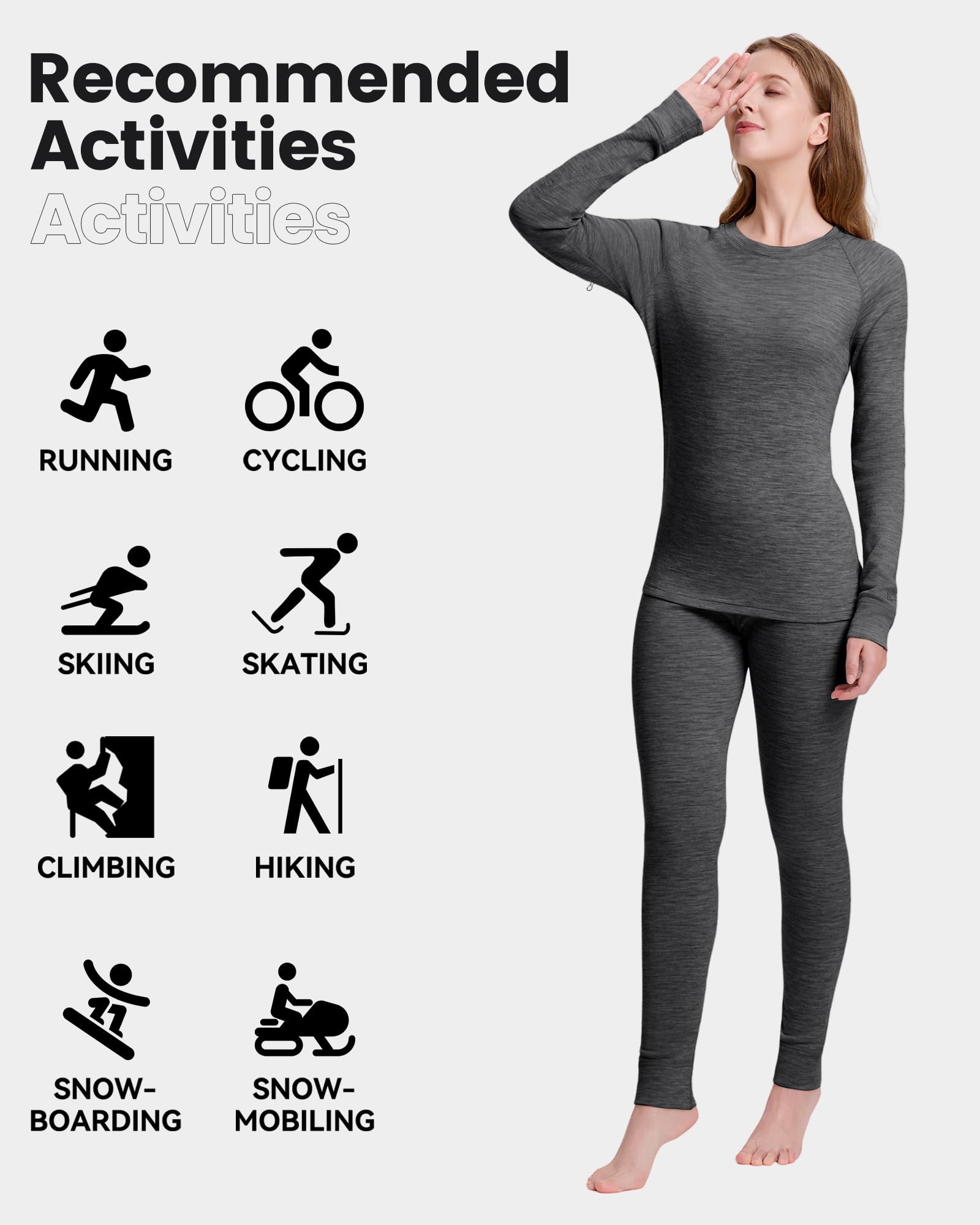 100% Merino Unterwäsche-Set Damen Merinowolle | Damen Lange Unterhose, Winter Thermounterwäsche, Ski & Snowboard, kalte Outdoor Aktivitäten