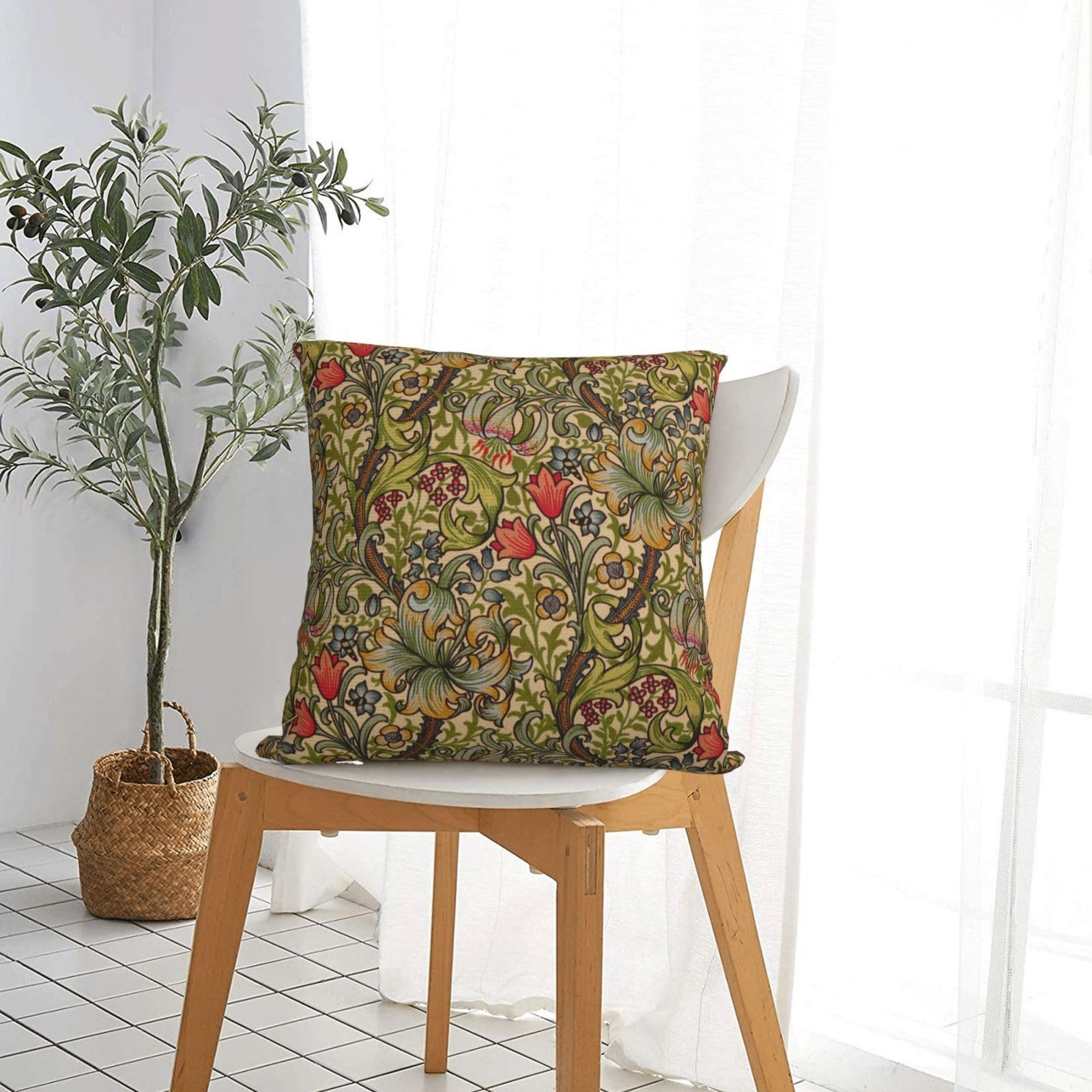 Dripglw Decorative Pillowcase, Design: William Morris, Green Forest Animals, Pheasant, 18"x18", Cozy, Soft - Image 3
