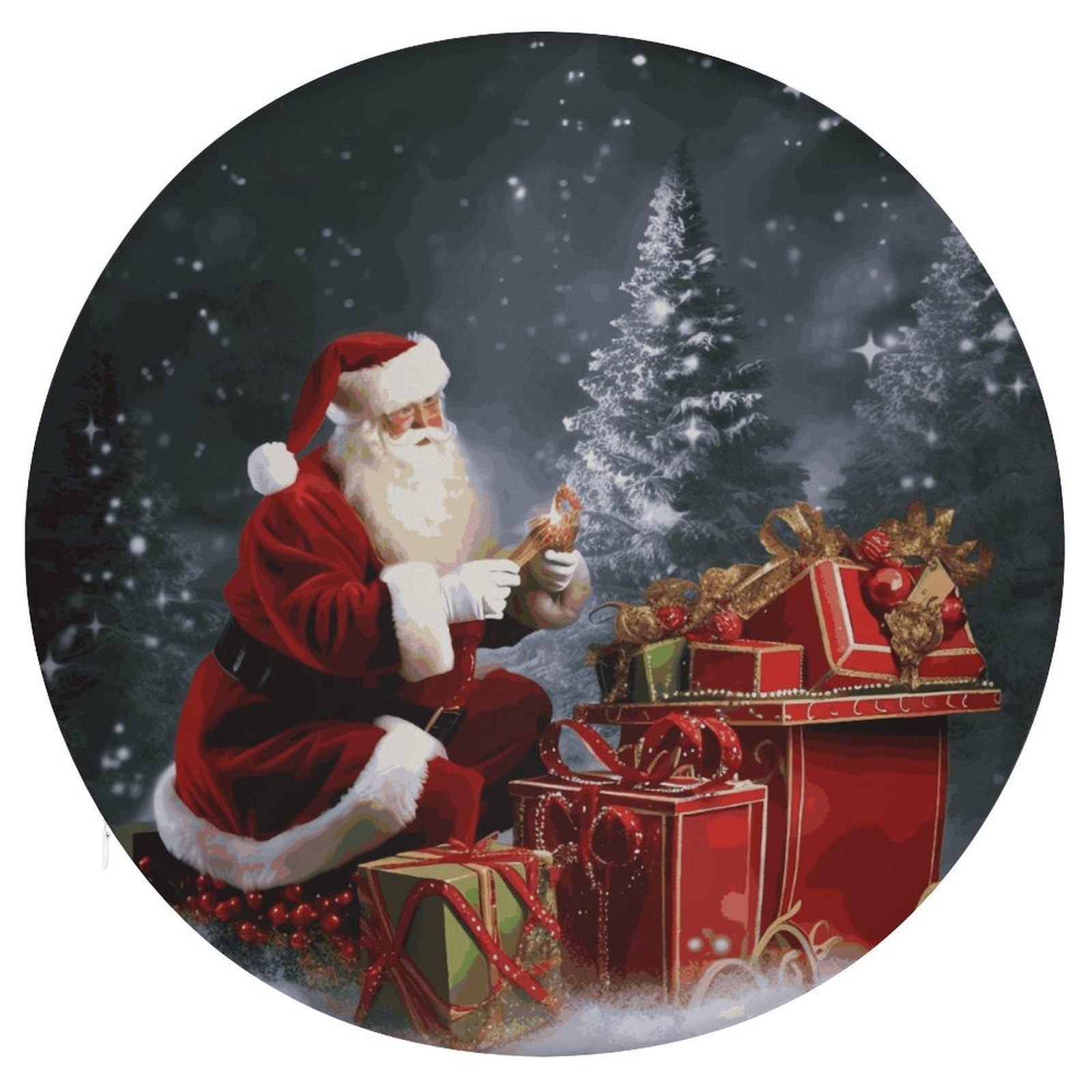 Wsoihfec Style Merry Christmas Santa's Gift Seat Cushion Round Chair Pad