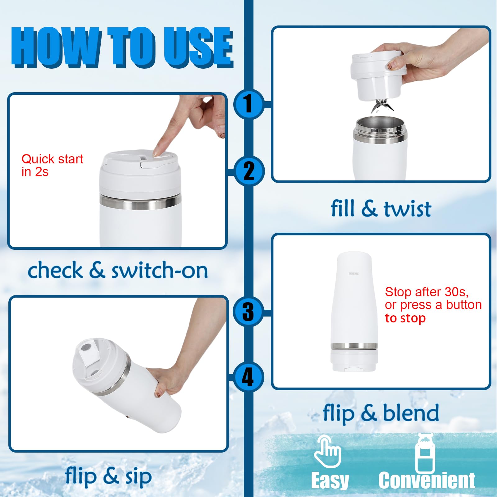 Ice Shave - Vaso aislado al vacío 2 en 1 de acero inoxidable y licuadora portátil inalámbrica, 28 onzas, resistente a fugas, frío 24 horas/helado 2 días, perfecto para batidos, jugos, uso en el hogar