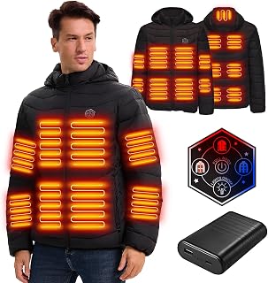 Heated Jackets for Men with Battery Pack, 15 Heating Zones Electric Heated Hoodie, Heating Coat for Winter Outdoor