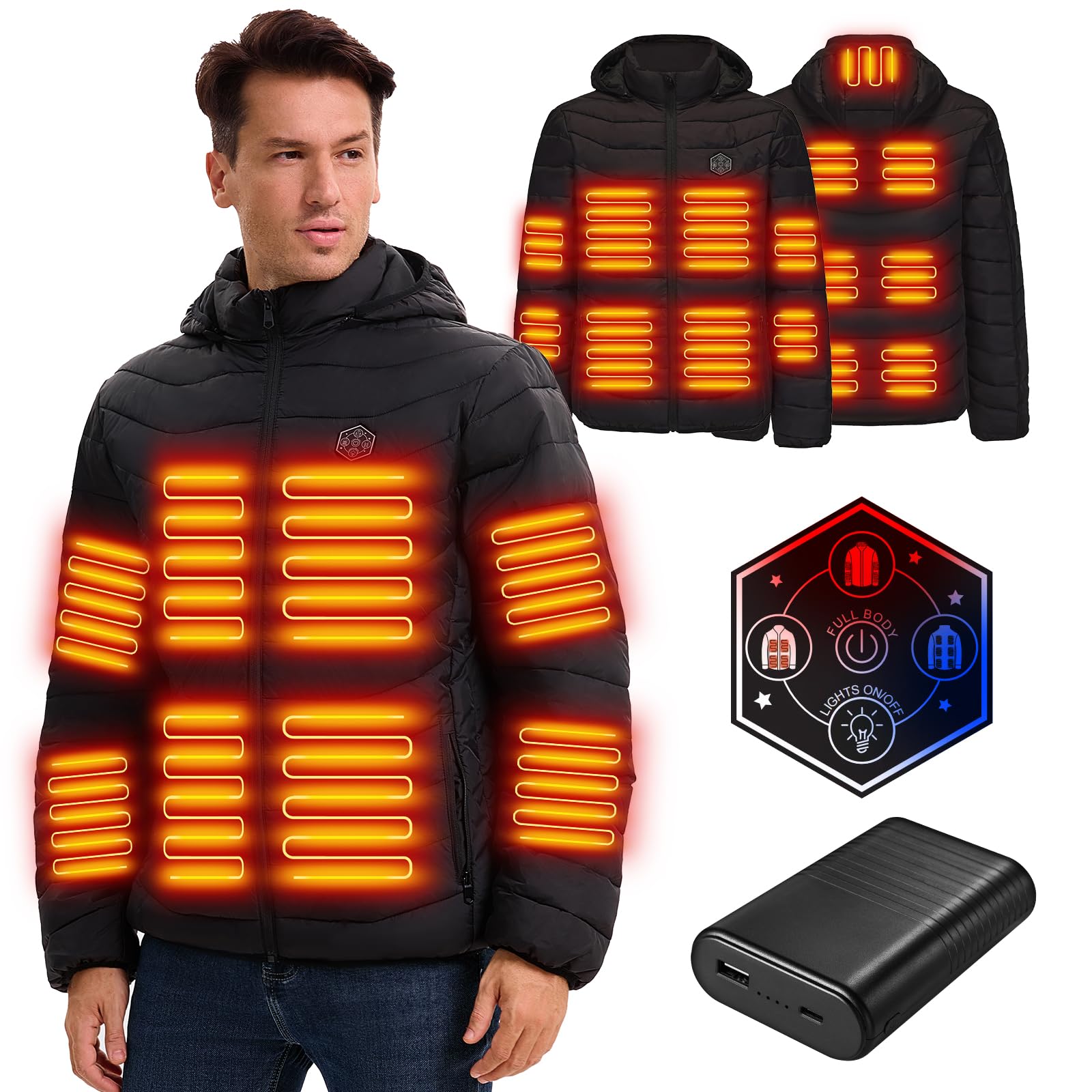 Unilove Men's Heated Jacket with 20000mAh Battery Pack - 15 Heating Zones - XL