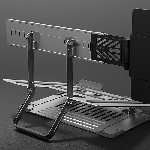Miniatura 8 de Monitor Stand for Desk, Adjustable Metal Display Holder T2401, Foldable Monitor Arm with Laptop Tray Compatibility, Portable Dual Setup Support for