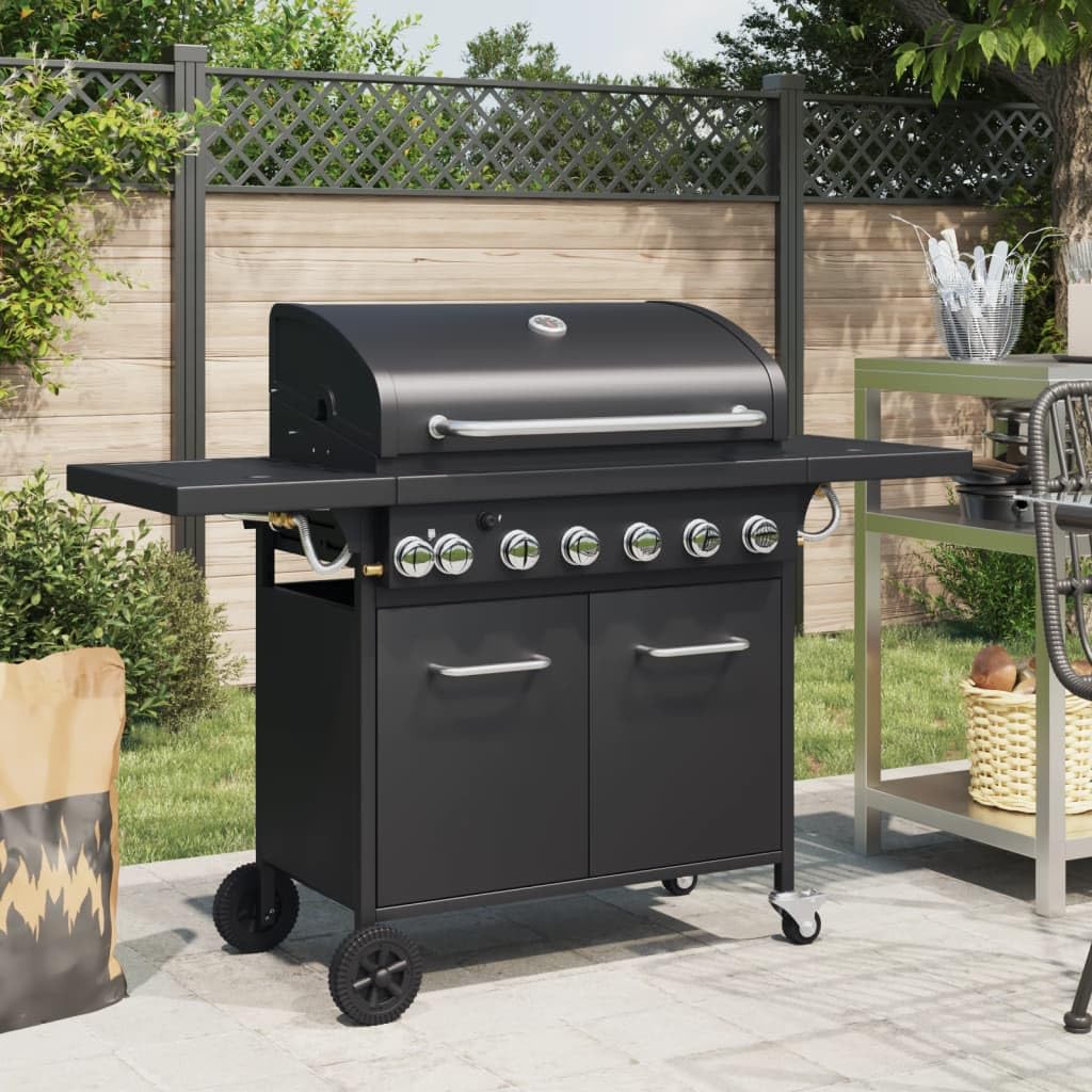 Grill gazowy z 7 płomieniami, stal malowana proszkowo, 18,2 kW z termometrem, zapłon piezoelektryczny, powierzchnia grillowania, 73 x 40 cm, na balkon, do ogrodu, na taras, do smażenia na