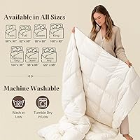 Vista 8 de Edredón de fibra de plumón de ganso tamaño Queen – Funda de mezcla de algodón egipcio, para todas las estaciones, relleno de edredón de lujo