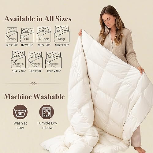 Miniatura 8 de Edredón de fibra de plumón de ganso tamaño Queen  Funda de mezcla de algodón egipcio, para todas las estaciones, relleno de edredón de lujo de hotel