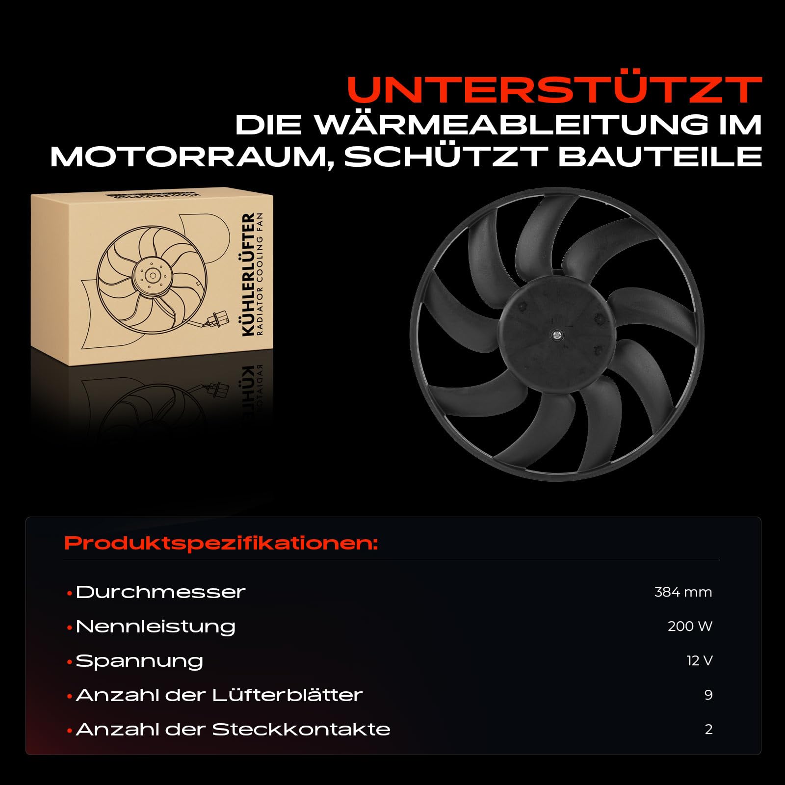 Frankberg Lüfter Motorkühlung Kühlerlüfter 382mm Links Kompatibel mit A4 8K2 B8 1.8L-3.2L 2007-2015 A6 Avant 4G5 4GD 2.0L-3.0L 2011-2018 Replace# 8K0959455K
