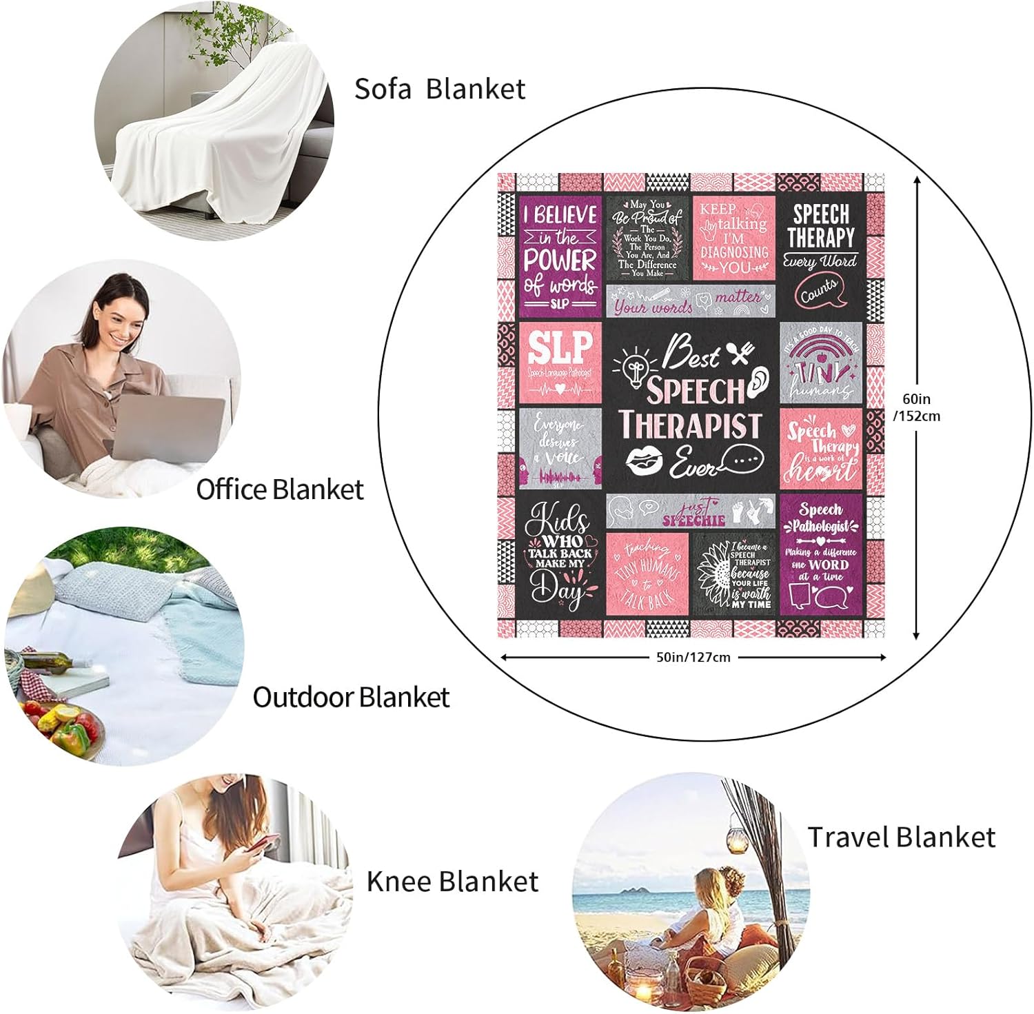 Christmas SLP Gifts, Speech Language Pathologist Gifts, Xmas Speech Therapist Gift for Women Female Blanket 60" X 50", SLP Graduation Gifts, Speech Therapy Appreciation Month Gift Ideas - Image 4