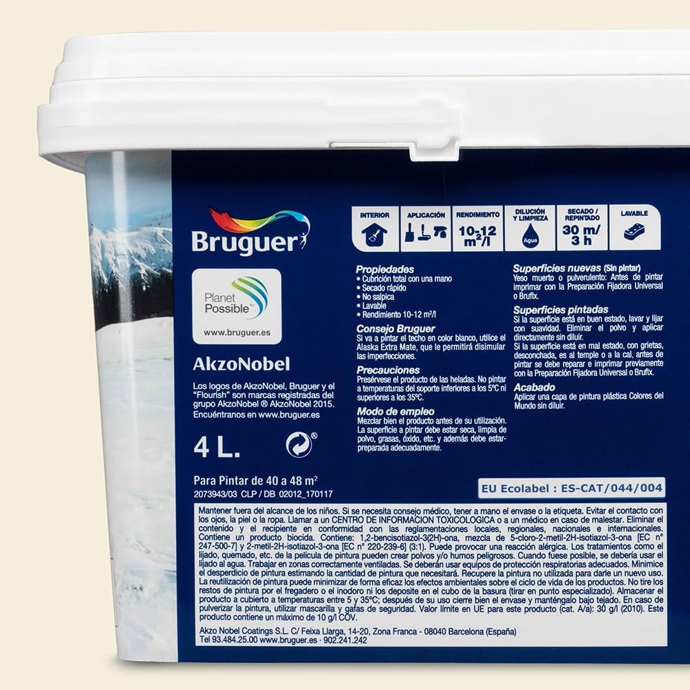PINTURA PLÁSTICA COLORES MUNDO ALASKA BCO.INT. 4 L BRUGUER