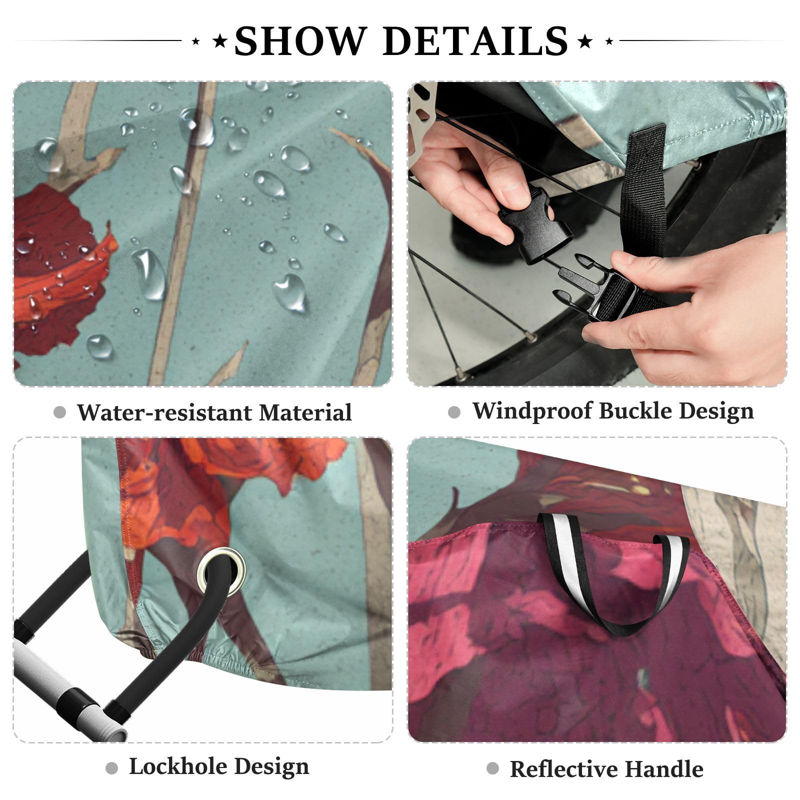 Housse de vélo d'extérieur imperméable avec trous de verrouillage pour intérieur et extérieur - Motif fleurs colorées - Convient à la plupart des vélos para bicicletas