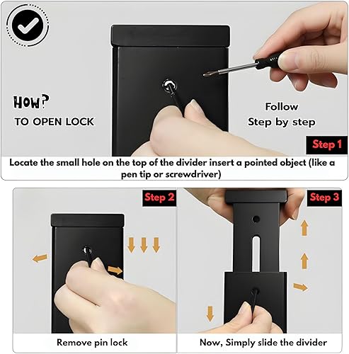 Miniatura 3 de Paquete de 6 separadores de cajones de bambú, ajustables y expandibles de 11.8 a 17.1 pulgadas con bloqueo y almohadillas antideslizantes,