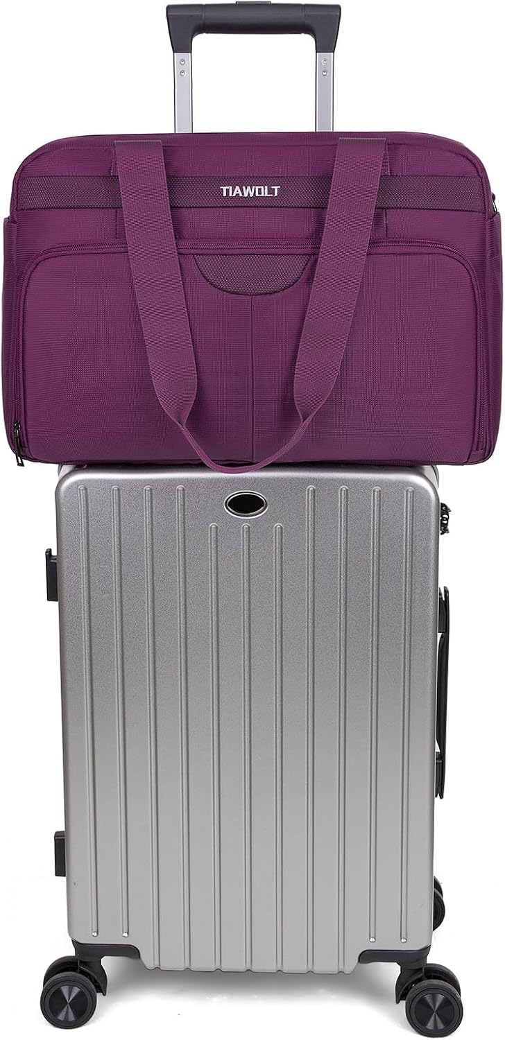 Carry-on Luggage Travel Duffle Weekender Bag for Men and Women, Overnight Gym Bag with Trolley Sleeve, Hospital Bag for Labor and Delivery, Purple