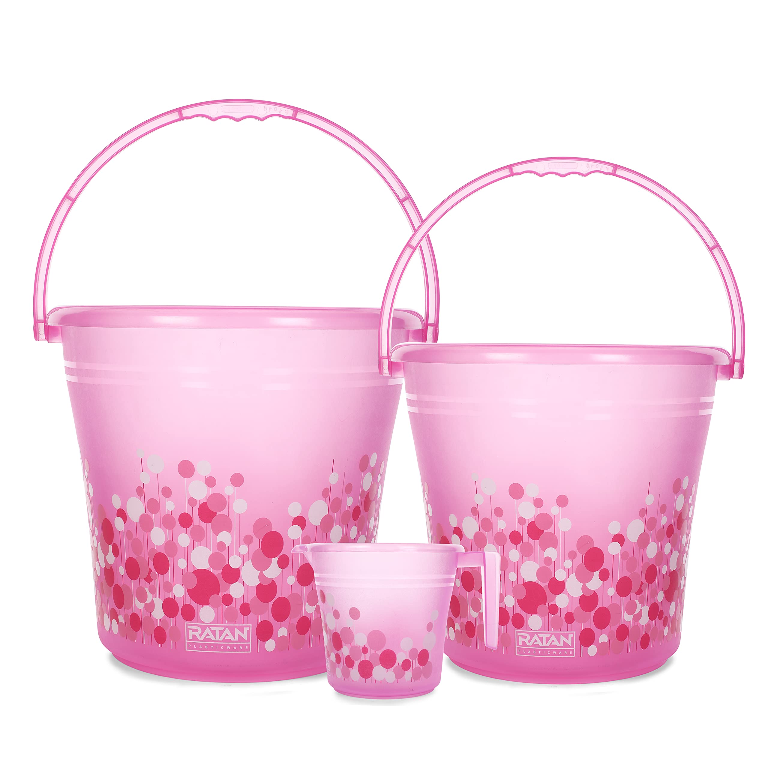 Ratan Plastics 3 Pieces Bathroom Set 2 Frosty Bucket 18L + 1 Frosty Mug 1500ml Bubble Print - Pink, Standard (ECCPL980052-001) (B097C2ZGRV) Amazon Price History, Amazon Price Tracker