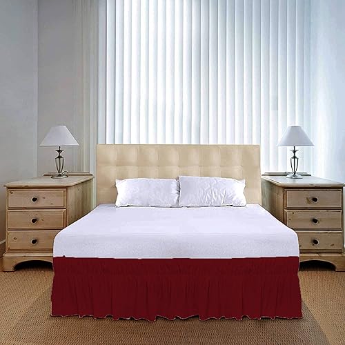 Miniatura 21 de Falda de cama con volantes envolvente con cinturón elástico ajustable, caída de 14 pulgadas, fácil de poner y quitar, mezcla de volantes de polvo