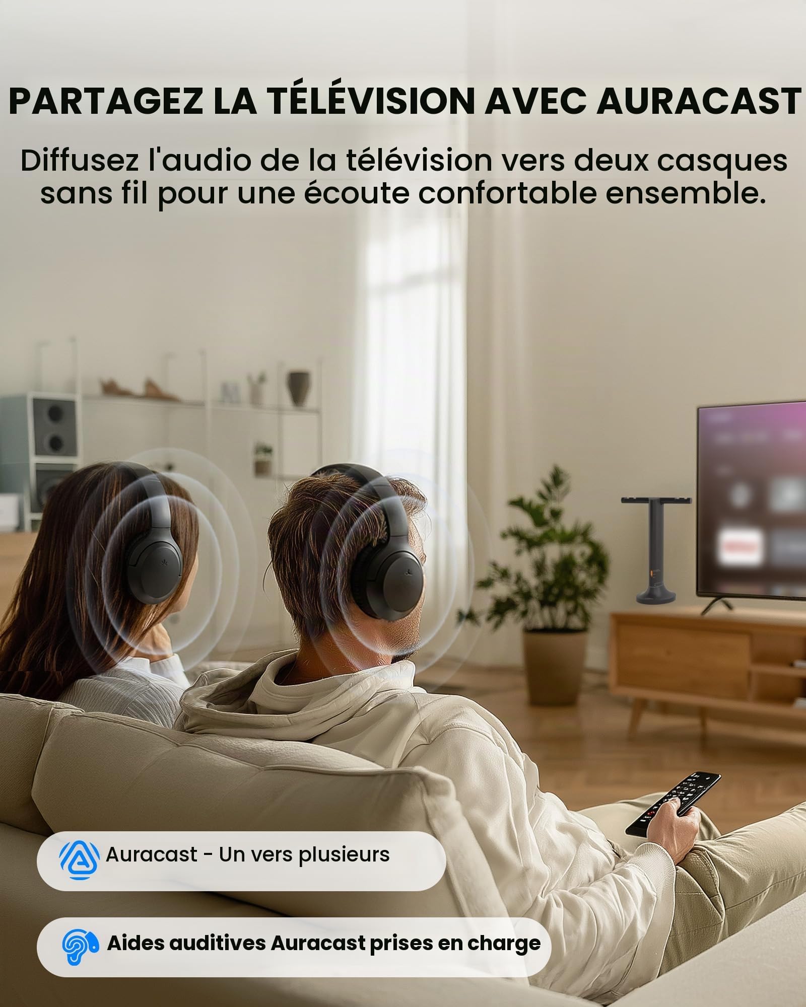 Avantree Duet Aura – Casque sans Fil Double Auracast pour TV avec HDMI Arc