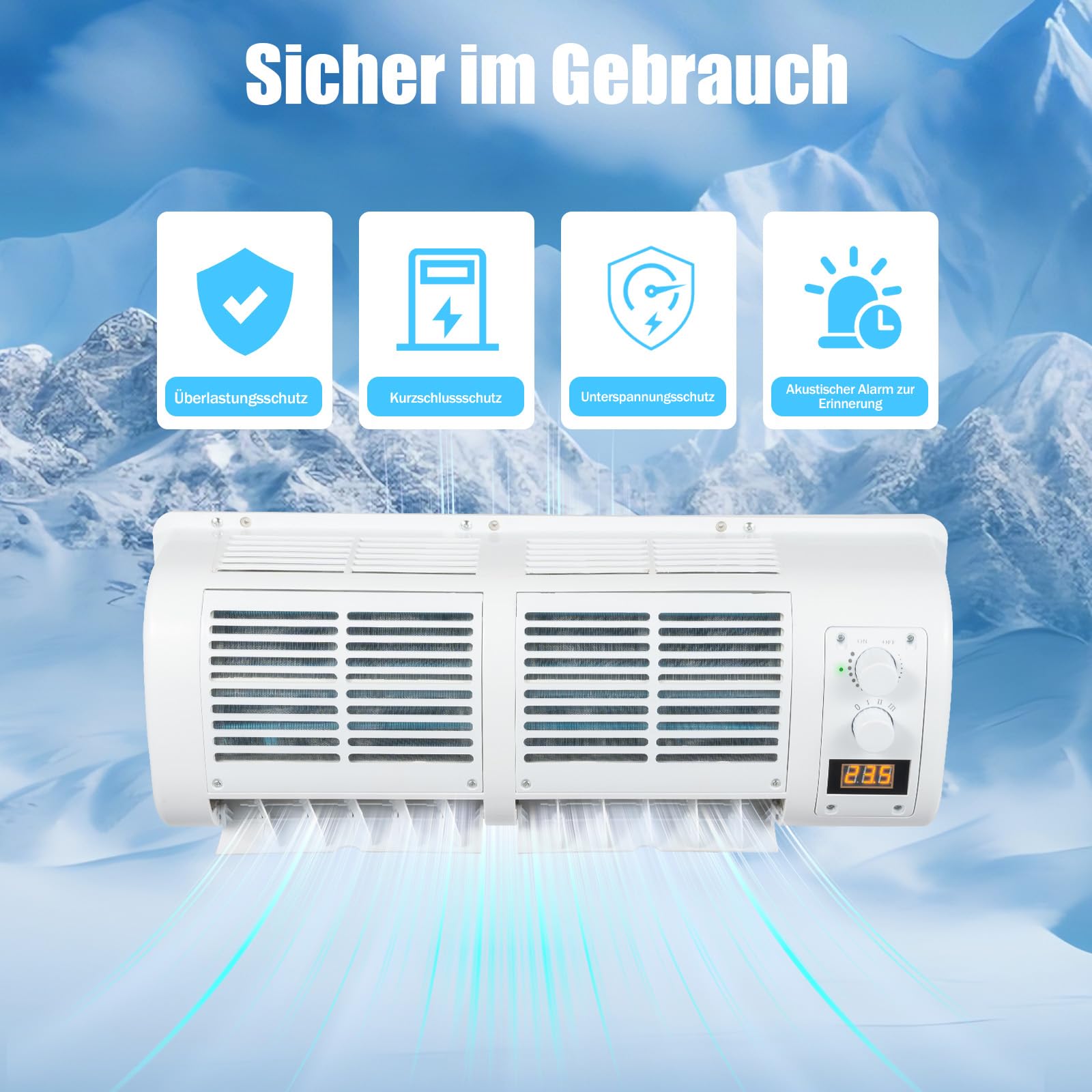 Climatiseur 12V, Pour Voiture Mural, Caravane Climatiseur, Vitesse Du Vent Et Température Réglables, Faible Niveau Sonore, Ecran LCD, 100W, 3000 Tr/Min