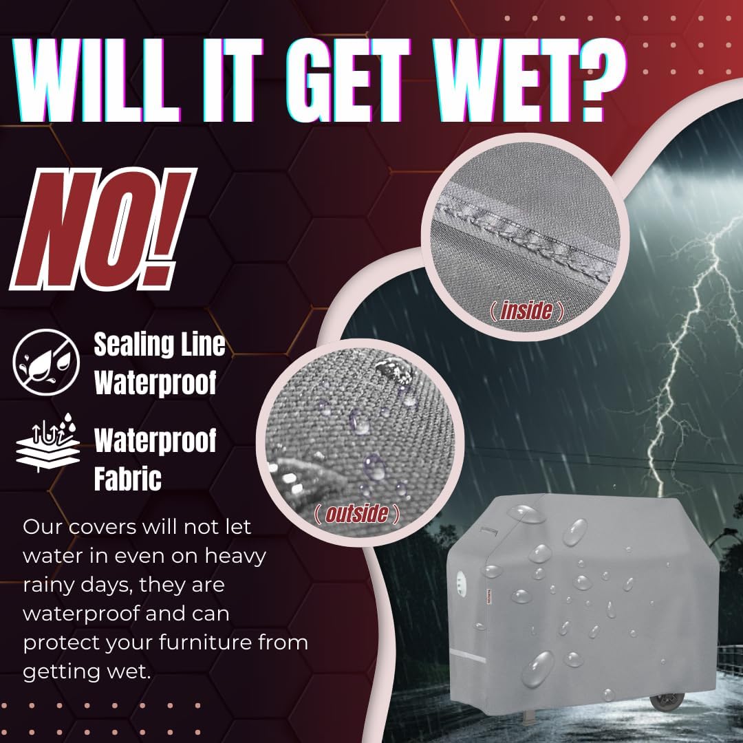 Turtle Life BBQ Grill Cover, 64 Inch Heavy Duty Waterproof 4-6 Burner Barbecue Gas Grill Covers for Weber Genesis Char-Broil Brinkmann, Gray