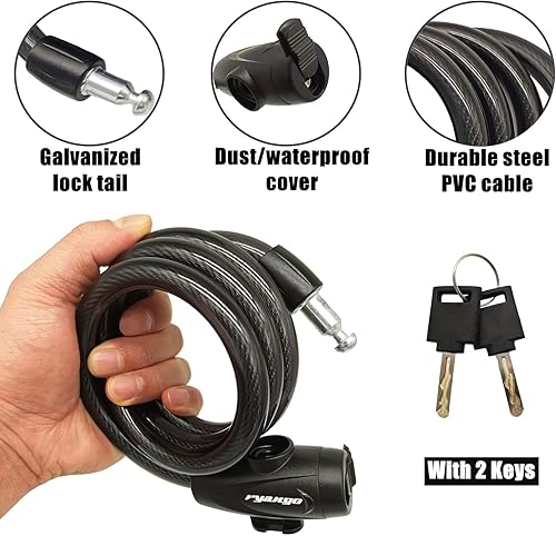 Miniatura 4 de Candado de bicicleta, cerraduras de bicicleta resistentes antirrobo, cable de bloqueo de bicicleta con soporte de montaje y 2 llaves, cerraduras de