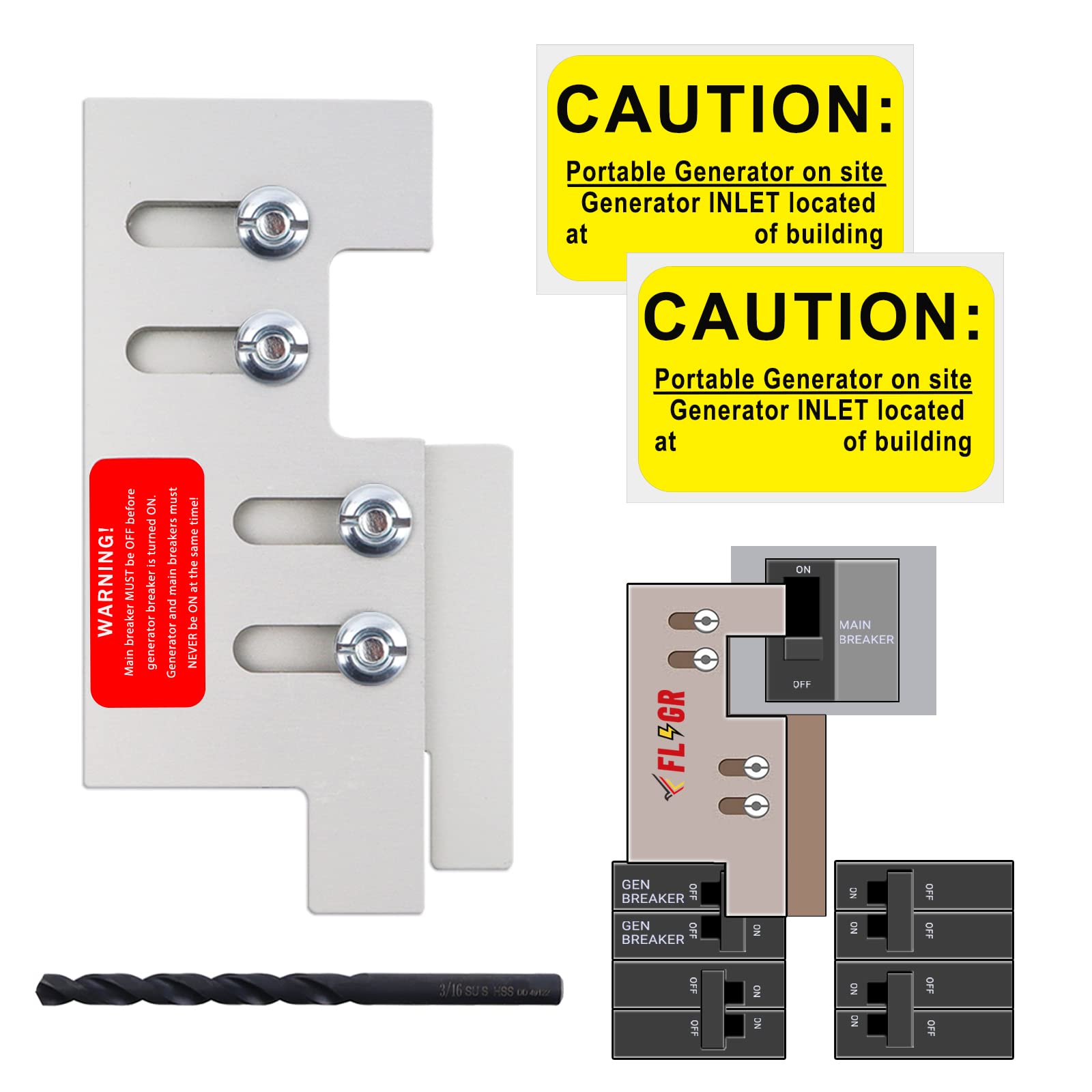 Generator Interlock Kit Compatible with Eaton or Cutler Hammer Vertical Throw CH Series 150 or 200 amp, 2 1/4" Spacing Between Main and Branch Breakers