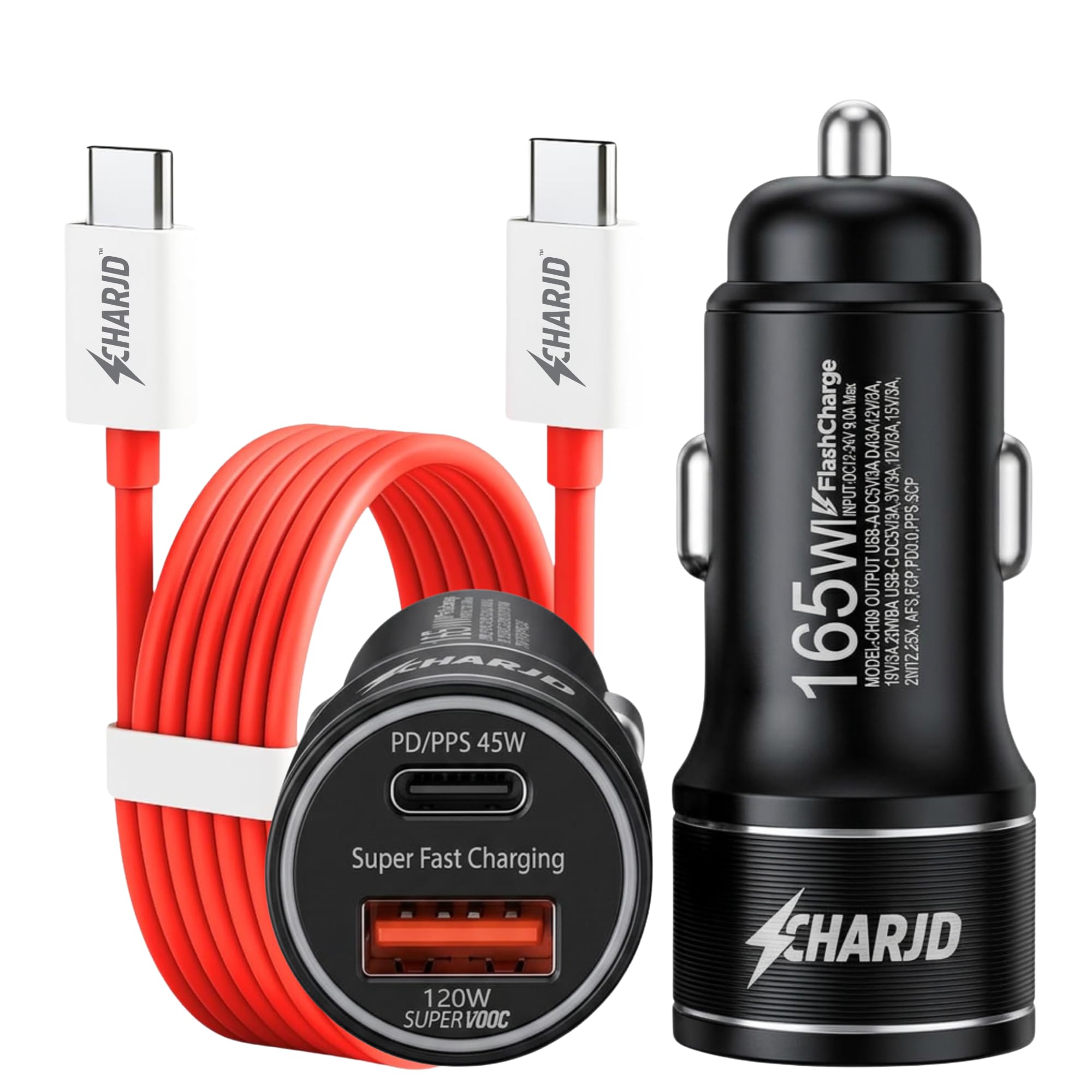 165W Black Turbo Charge with C to C Red Cable Car Charger Fast Charging 120w USB Port A and USB Type C 45W PD Adapter | car Laptop Charger Socket | Compatible with All Devices-image-25