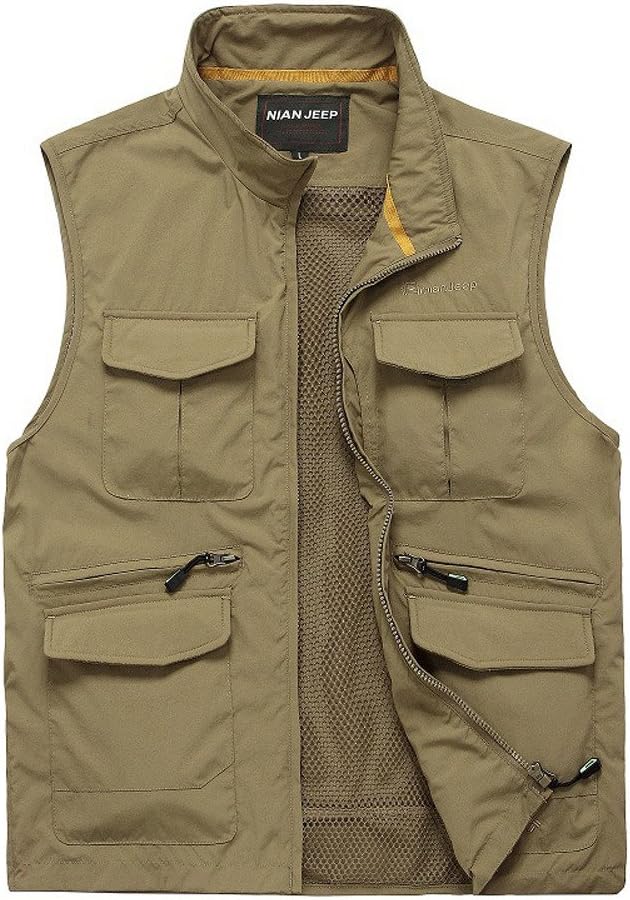 Men's Outdoor Lightweight Quick-dry Photo Journalist Fishing Vest(Khaki US L+=Asia 3XL)
