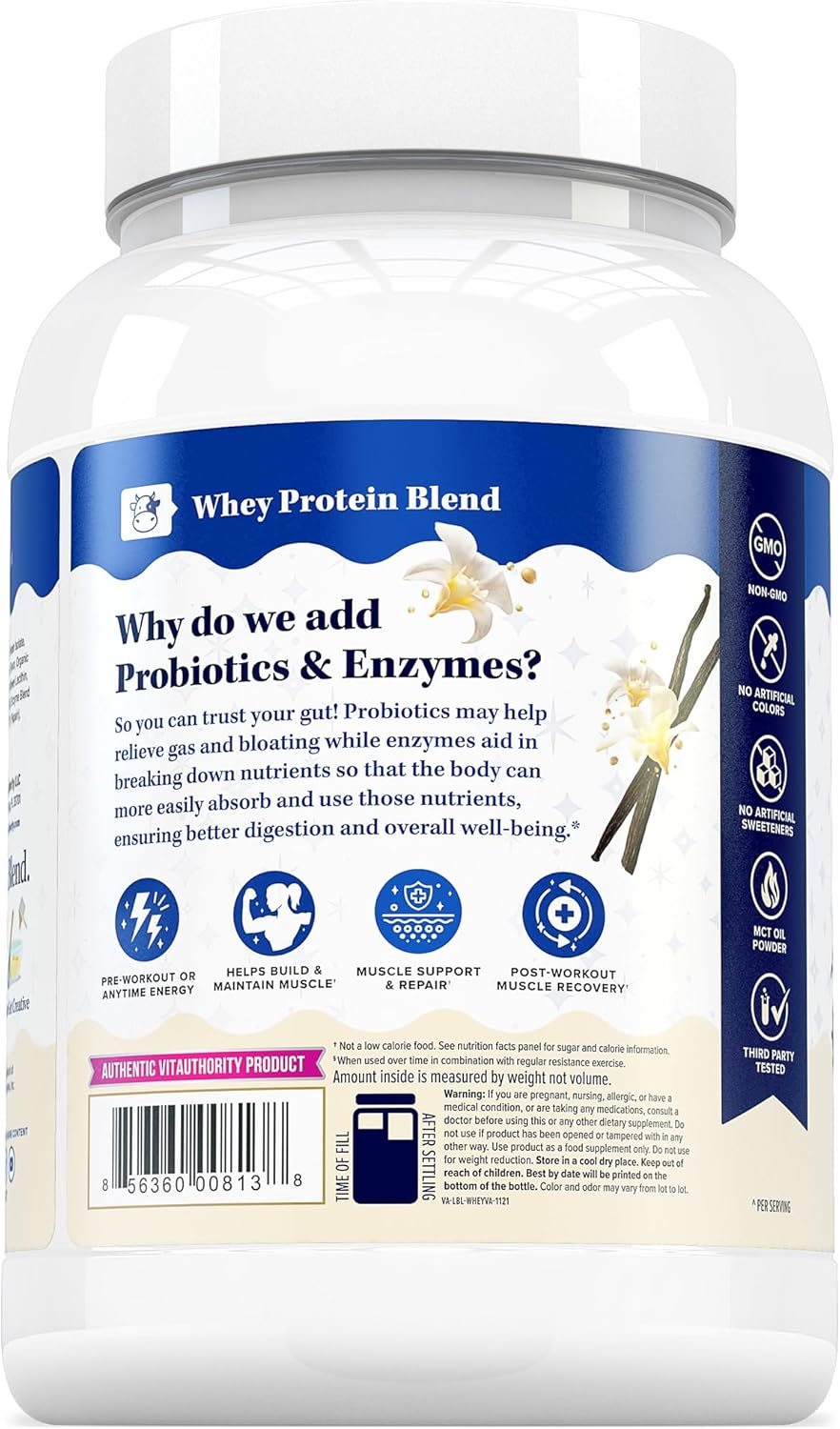 Vitauthority Whey Protein Powder for Women Whey Isolate Probiotics & Enzymes Supports Digestion, Nutrient Absorption & Energy Post-Workout & Daily Nutrition Vanilla Flavored 30 Servings