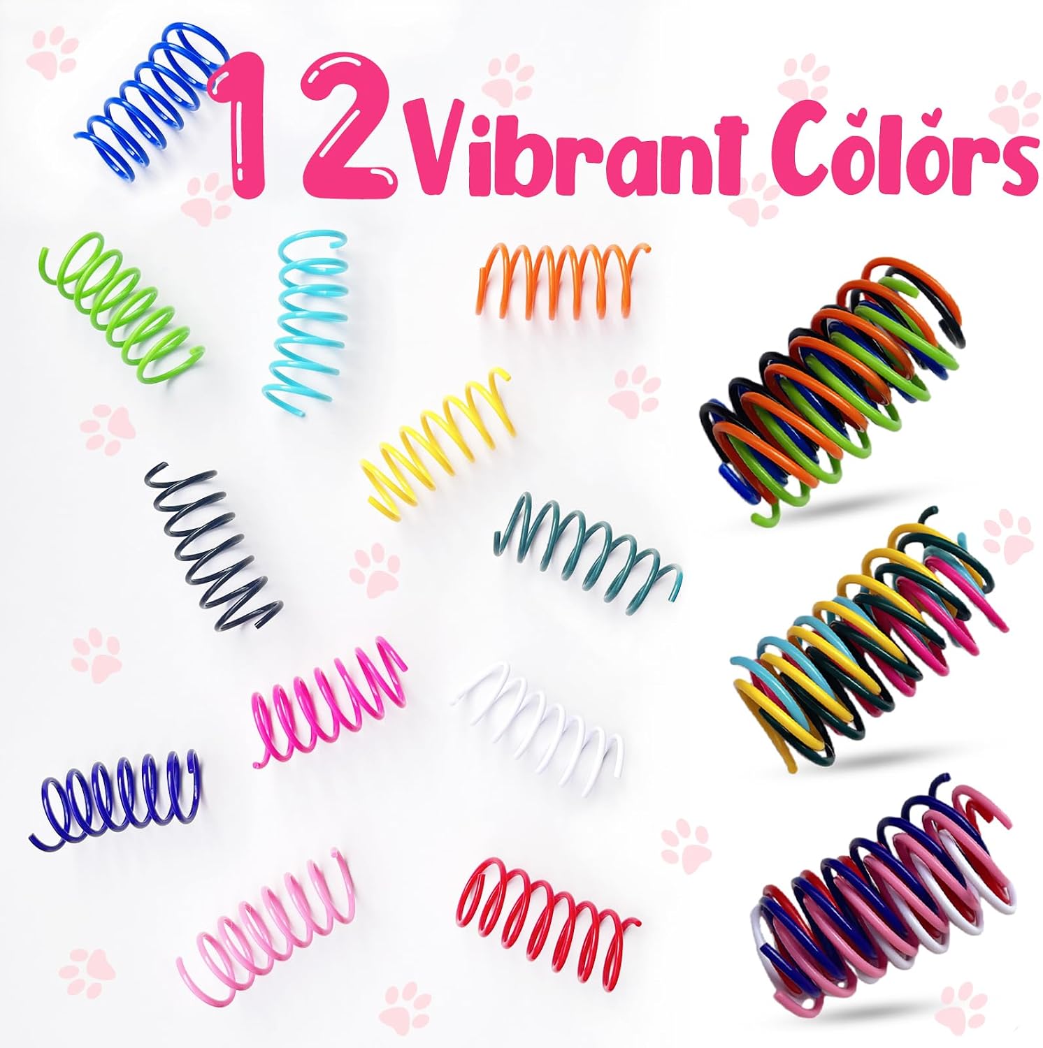 60 Pack Cat Spring Toys, 12 Vibrant Colors Interactive Cat Toys for Indoor Cats and Kittens, Colorful Plastic Springs for Cats - Durable Spiral Cat Toy for Batting, Biting, and Chasing image 2