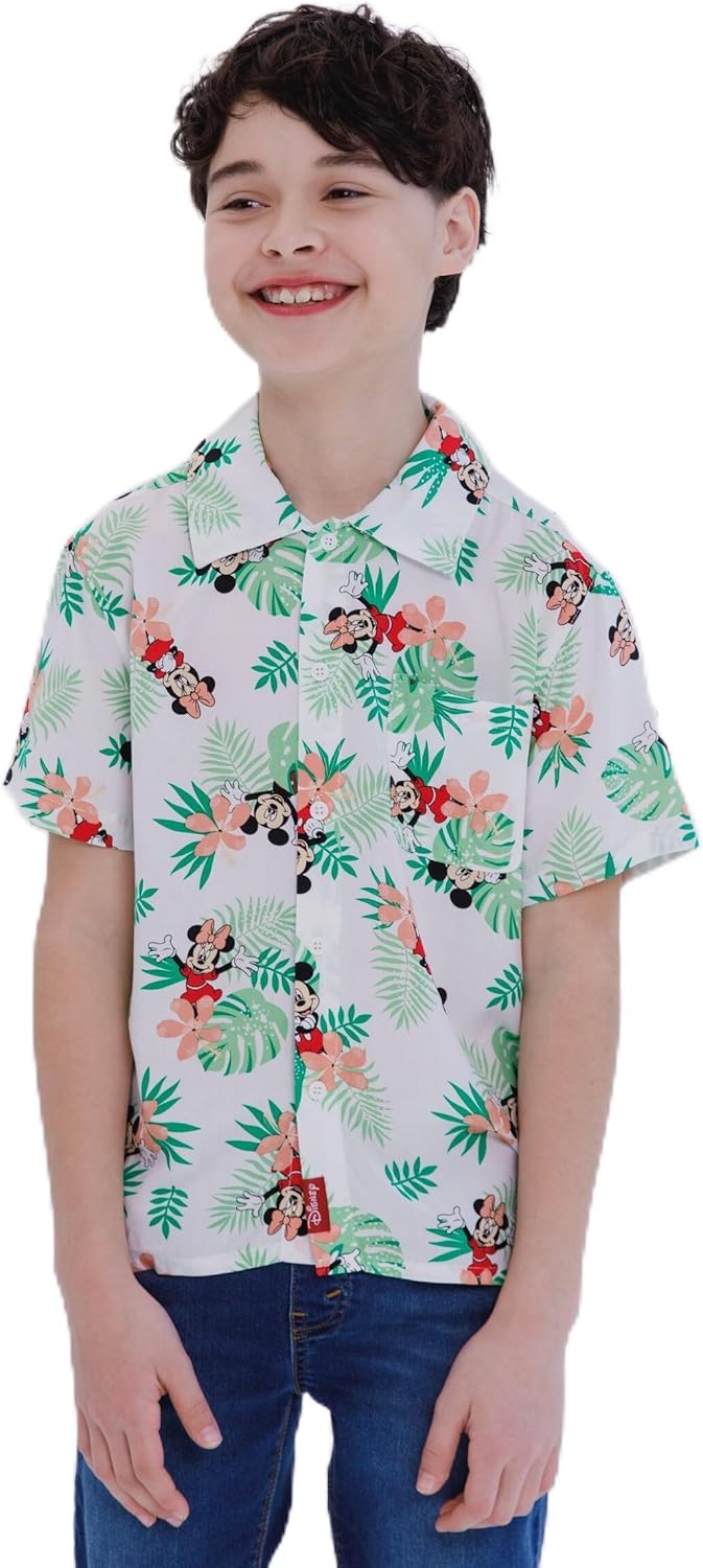 Disney Mickey Mouse Minnie Mouse Hawaiian Matching Family Hawaiian Button Down Shirt Adult