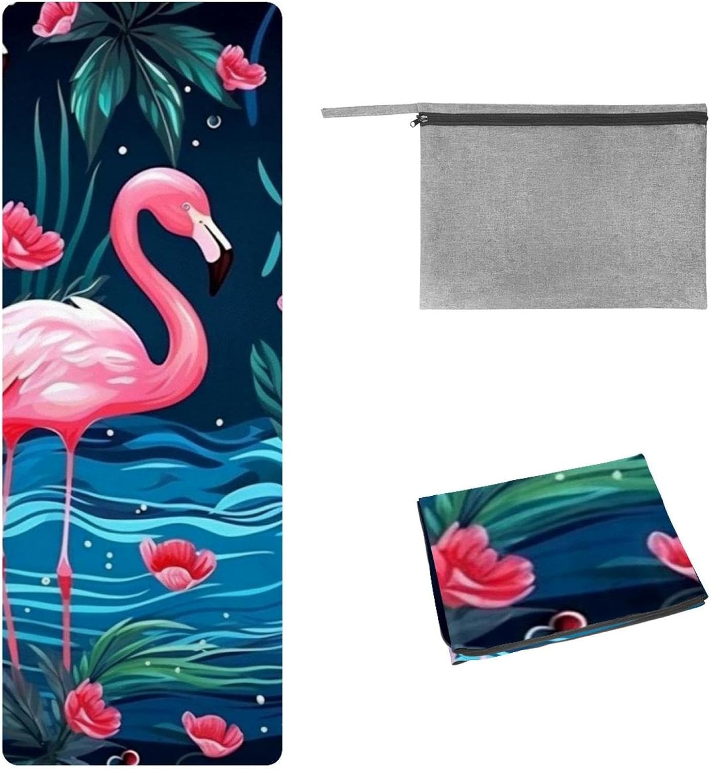 Yoga Towel, Tropical Flamingo Pattern Non Slip Sweat Absorbent Hot Yoga Mat Towel for Hot Yoga, Pilates and Fitness - 72.8" x 26.8"