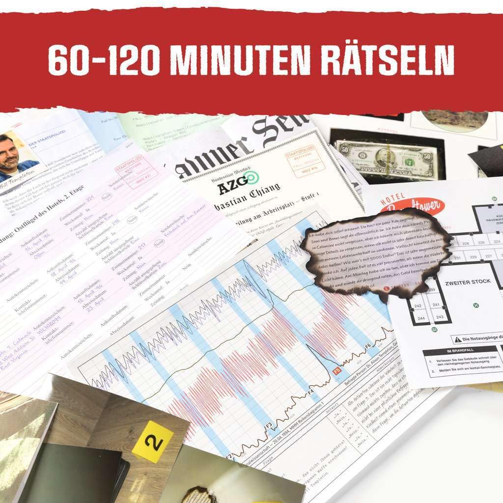 ThinkFun Cold Case: Einchecken zum Mord - Kombinationsspiel ab 14 Jahre: Ein Krimi-Rätsel für 1 Person oder in der Gruppe!