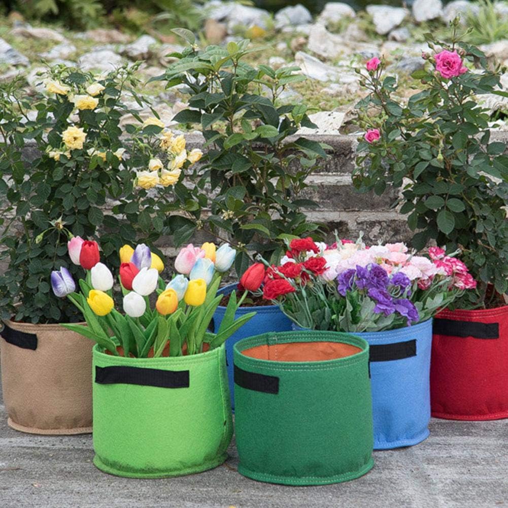 Plant Grow Bags 3/5/7/10 Gallon 4 Pack Breathable Thickened Non-Woven Fabric Plant Pots Handles for Growing Potatoes Carrots Tomato Onion Fruits Flower (Plant-gallon10)