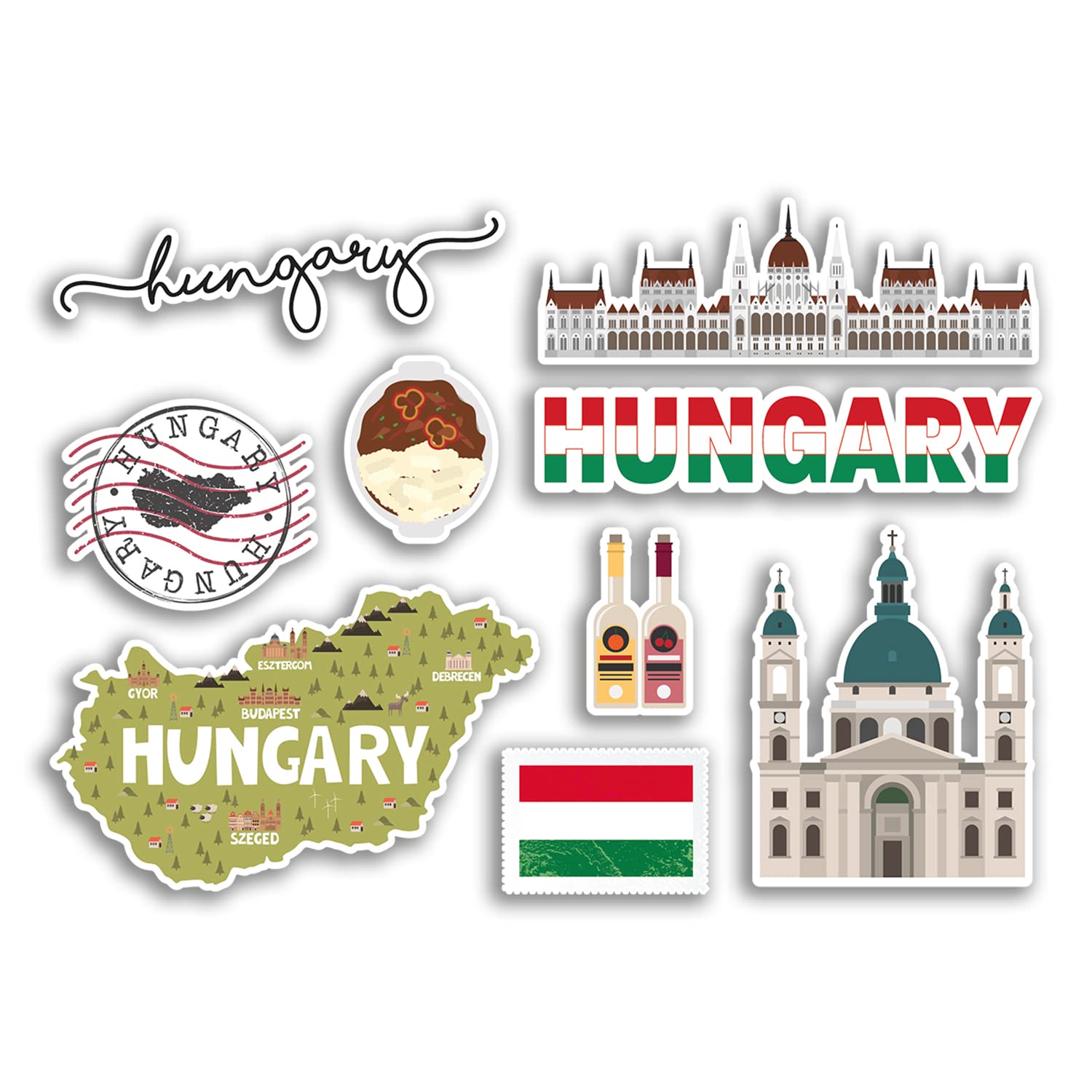 Dv Design Multi A5 Sticker Sheet - Hungary Vinyl Stickers - Hungarian Landmark Holiday City Country Airport Map Flag Food Sticker #77535