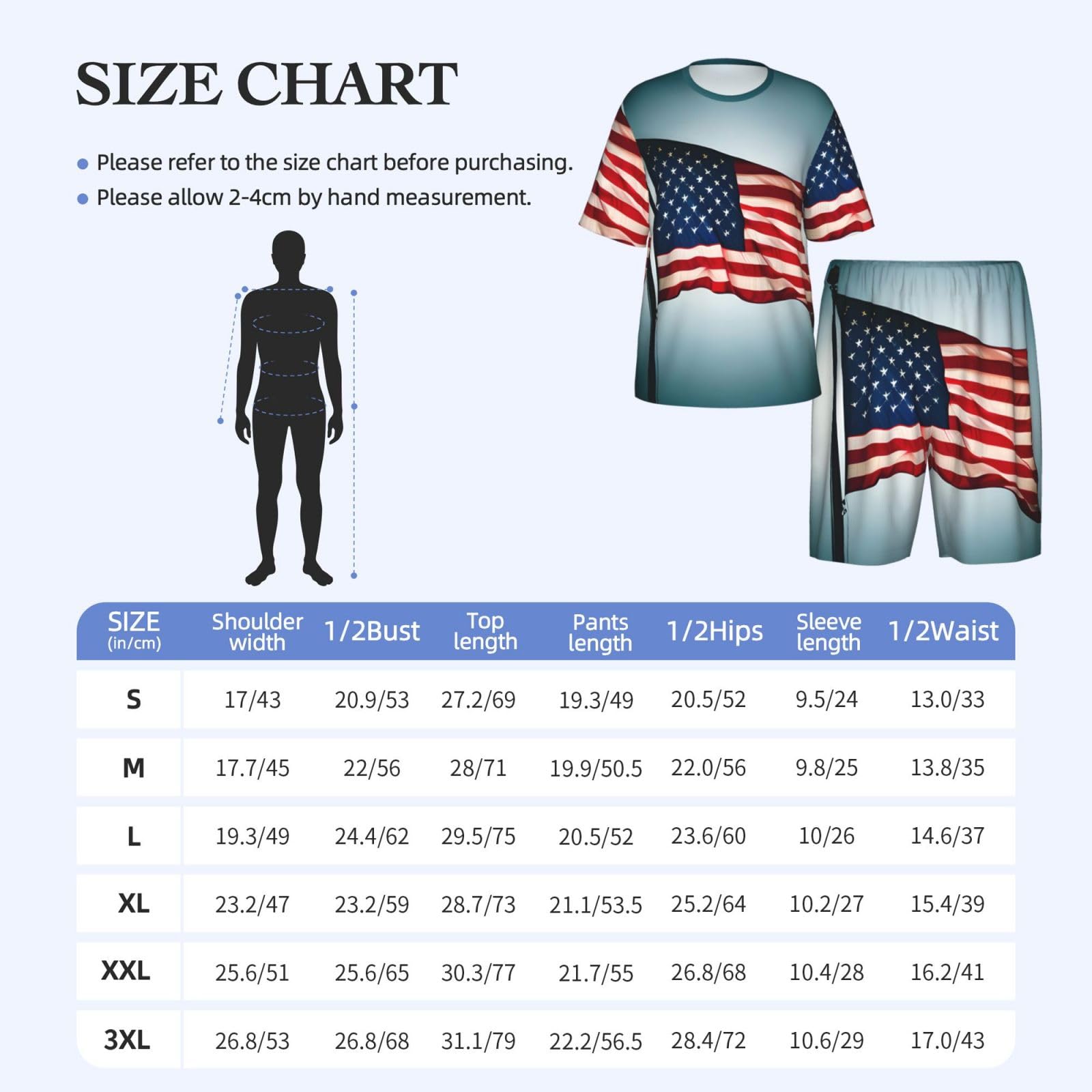 Conjunto de pijama clásico para hombre, estampado de bandera estadounidense, pantalones cortos de pijama suaves para hombre, perfecto para noches de verano