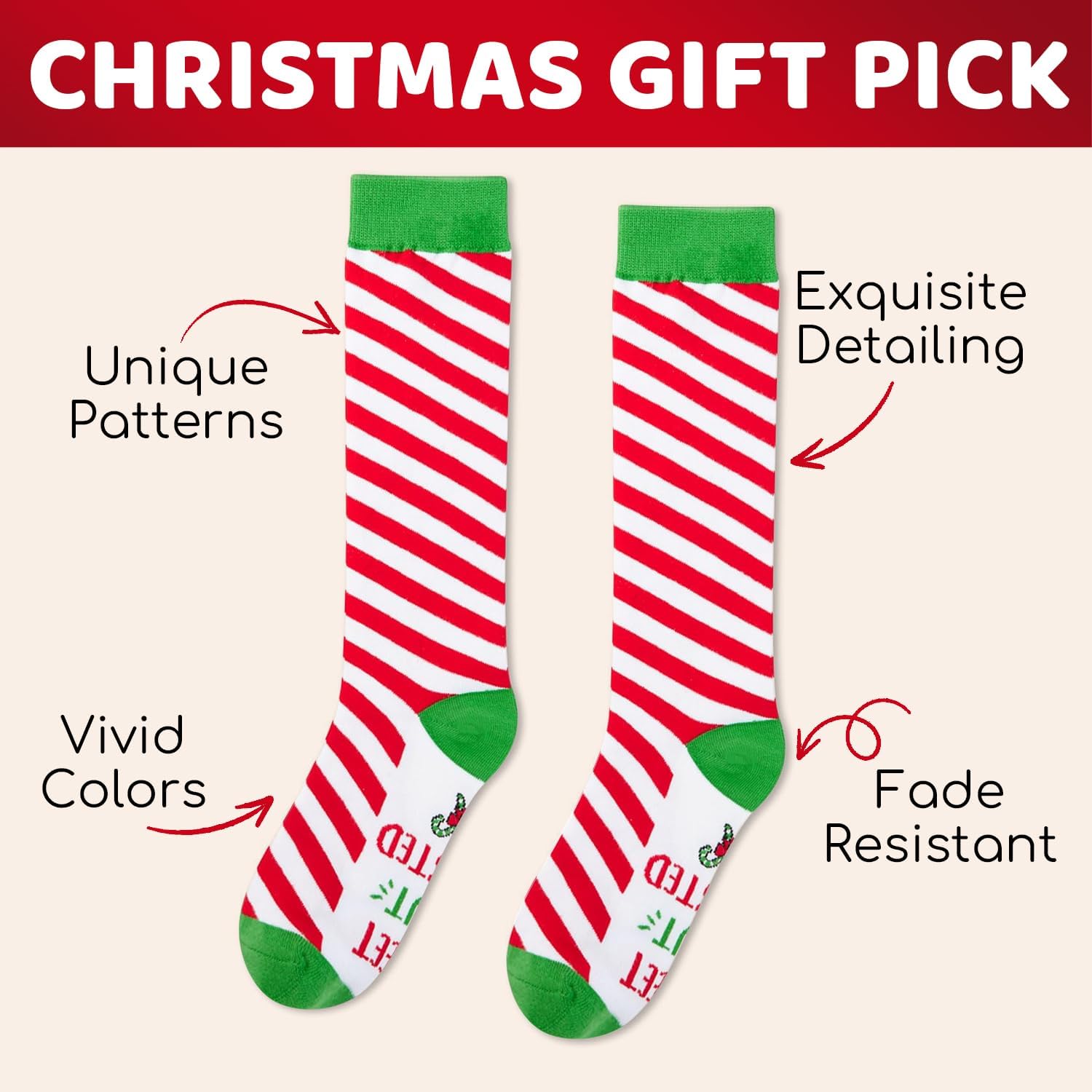 HAPPYPOP Candy Cane Knee High Socks - Kids Christmas Gifts Box with Greeting Card - Image 5