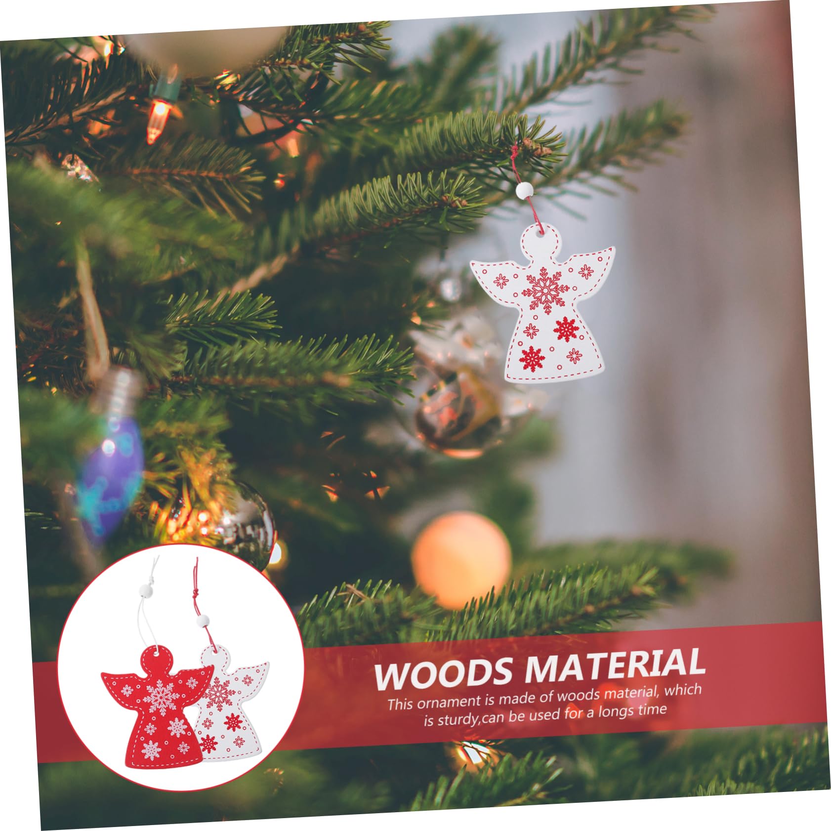 SEWACC 60piezas Adornos Navideños De Ángel De Madera para Decoración De Árbol De Rojo y Colgantes para Casa y Jardín Navidad