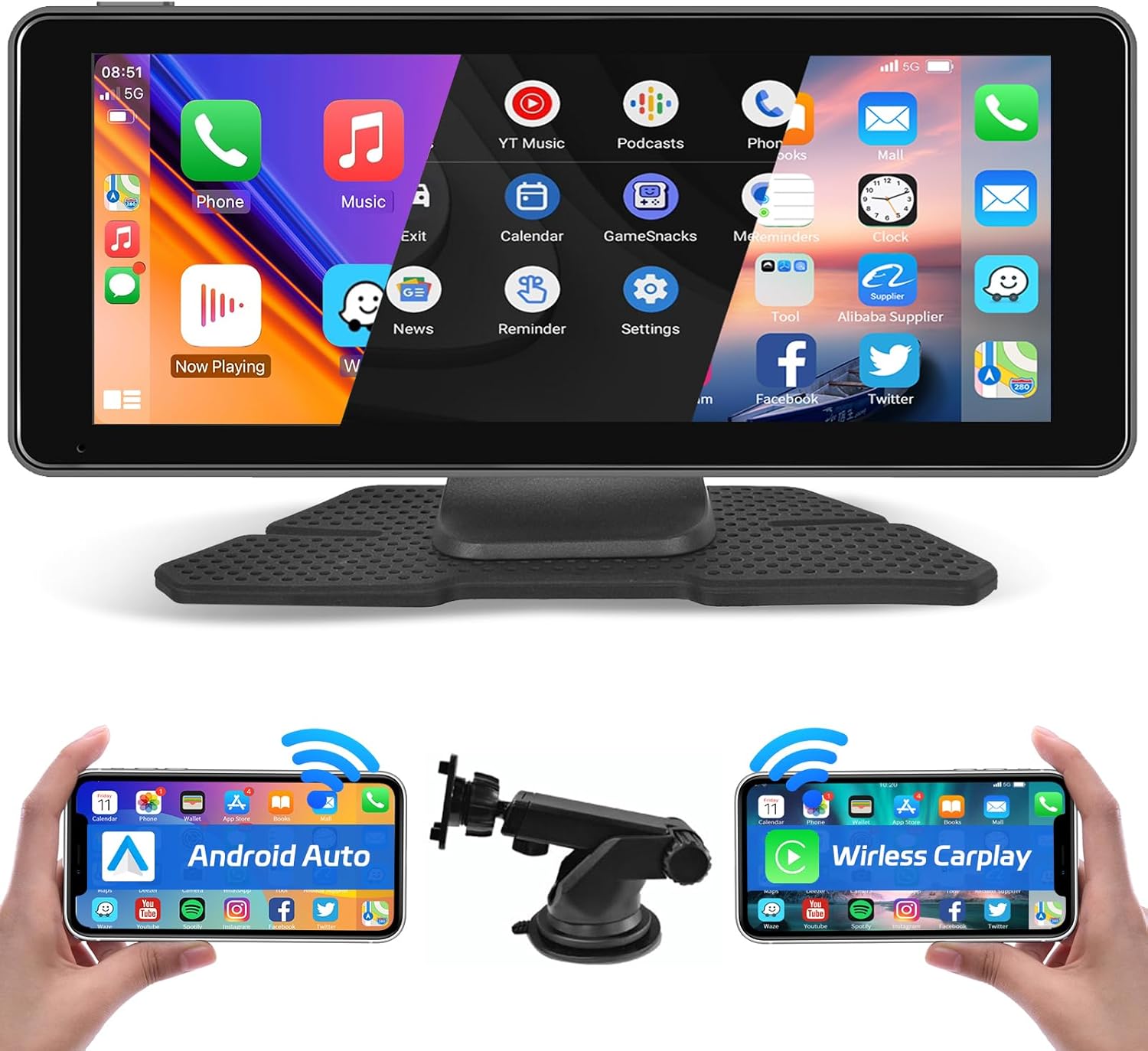 écran Voiture Carplay Ecran Voiture Carplay Sans Fil 9.3 Pouces - Android Auto - Mirror Link - Portable écran Tactile Voiture