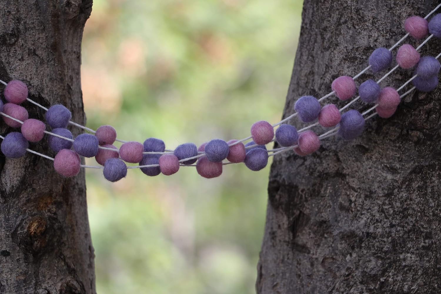 DeKulture Works Hand Made Felt Micro Pom Pom Garlands Diwali New Year Holi Navaratri Dussehra Ganesha Chaturthi Onam Gangaur Set of 4 (Pink and Purple) 2