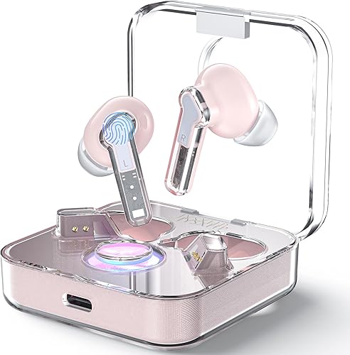 Auriculares inalámbricos para juegos Bluetooth 5.3, control táctil, IPX4, impermeables, con estuche de carga RGB y cancelación de ruido para