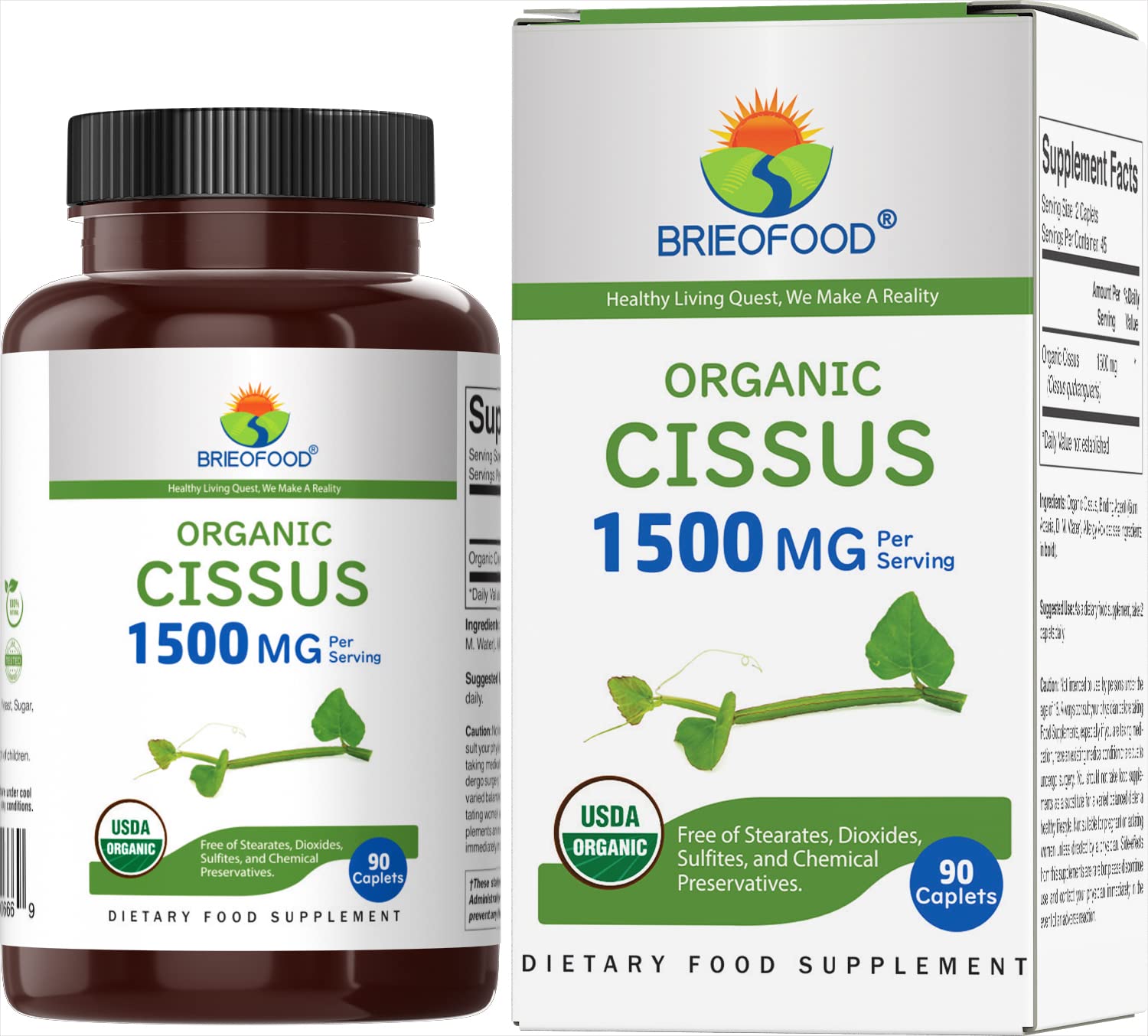 Organic Cissus Quadrangularis 1500mg, 45 Servings, Vegetarian, Gluten Free, 90 Vegetarian Tablets