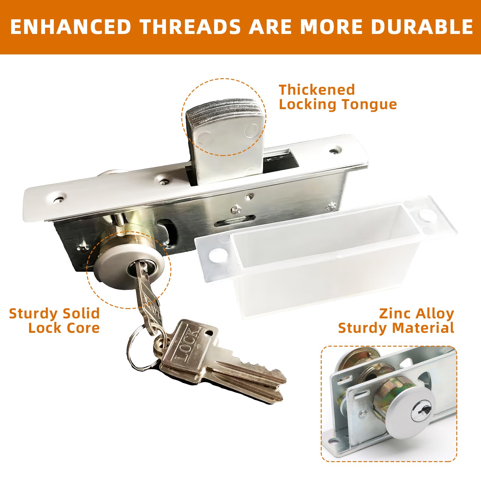 Storefront Türschloss, kommerzielle Türschlösser, Einsteckzylinder, Türbeschläge, Hakenschloss, kommerzieller Riegel, aus Aluminium (Dornmaß 3,8 cm) (flache Schließzunge)
