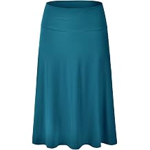 EIMIN Womens Solid Flared Lightweight Elastic Waist Classic Midi Skirt S-3XL