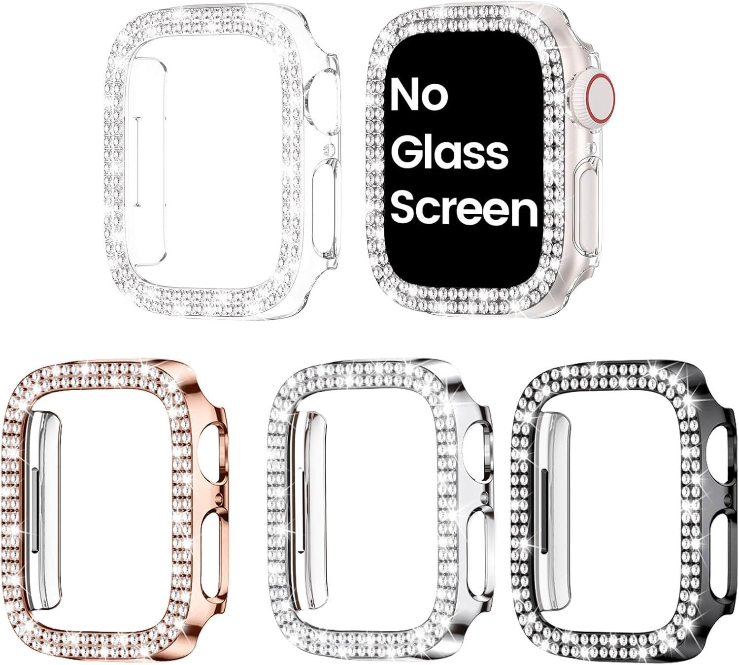 Goton 4-Pack Bling Case for Apple Watch Protector 45mm Series 9/8/7, Women Glitter Diamond Rhinestone Bumper for iWatch Cover Accessories 45 mm