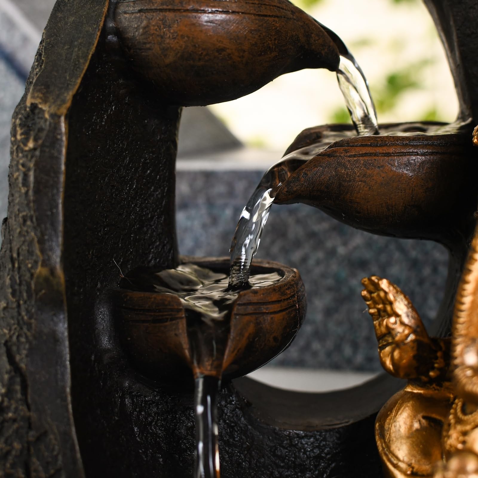 Buddha Ganesh Innenbrunnen mit farbenfrohen LED -Licht - Feng Shui Zen Dekoration - Bed -Träger - H 40 cm - Mystic Zen'light