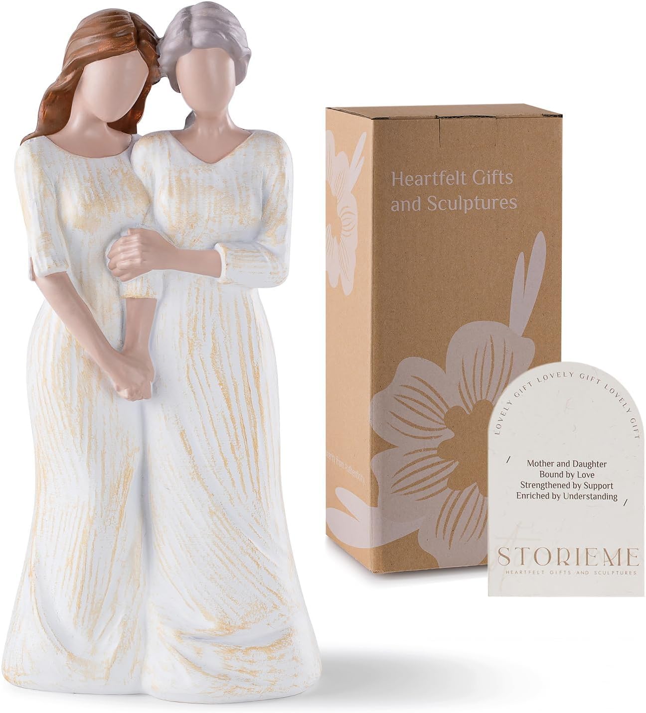 Storieme Mom Birthday Gifts from Daughter: 7.7" Hand-Painted Mother Daughter Resin Figurine Statue - Sentimental Mothers Day Home Shelf Decor for Women