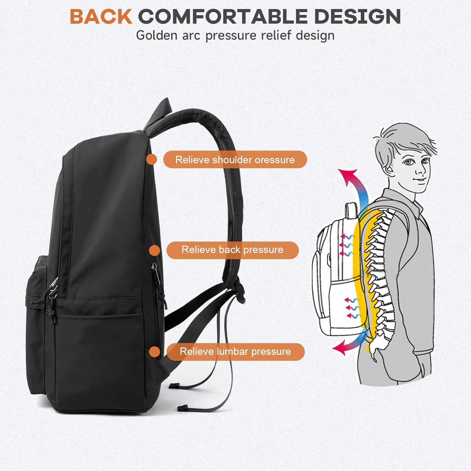Black Backpack Lightweight Water-resistant Simple Casual Daypack Gym Backpack